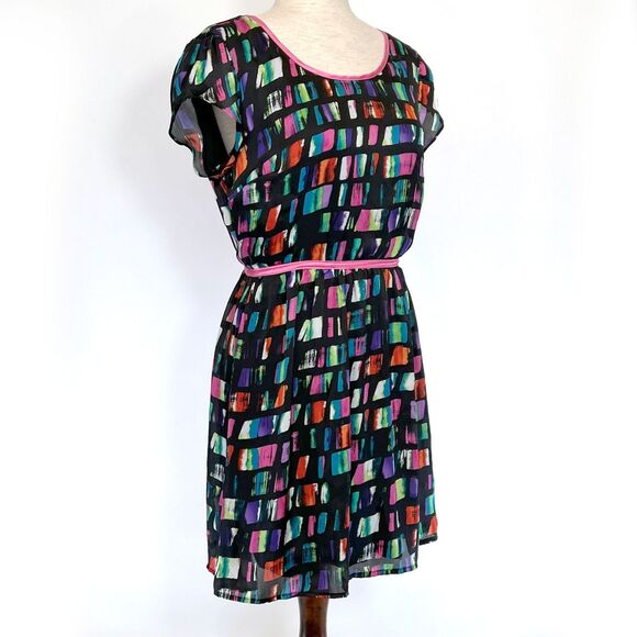 Jodi Kristopher Black Pink Cap Sleeve Fit & Flare Dress Size Jr 11 - Picture 3 of 6